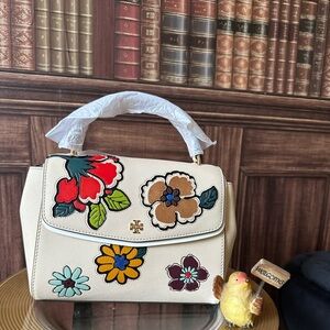 Tory Burch Emerson Floral Applique Flap Adjustable Shoulder Bag, Retail $498